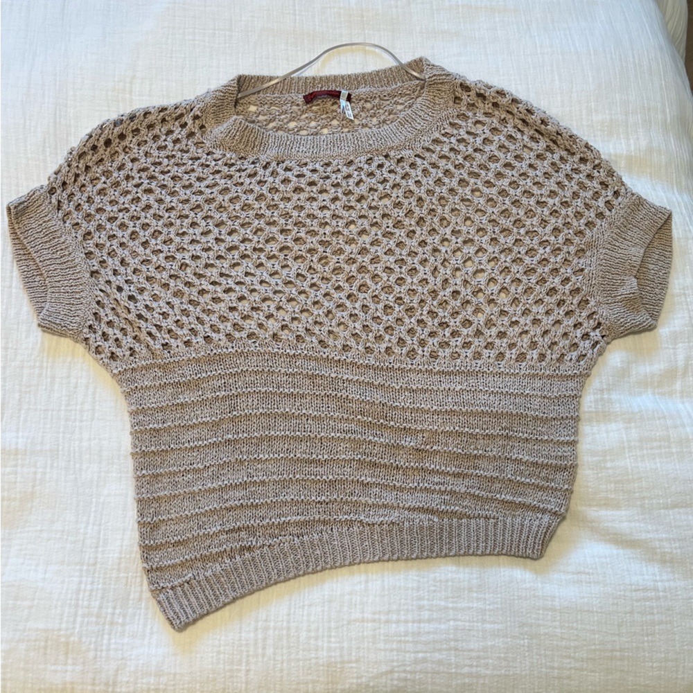 LEFT ON HOUSTON Open Knit Asymmetrical Crochet Sweater, S - Picture 3 of 5